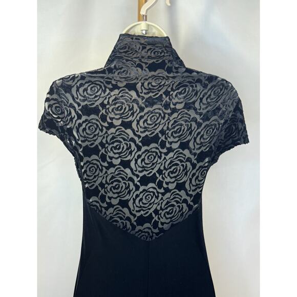 🖤 90’s Vintage Black Velvet Maxi Dress | Rose Devore Mesh | Goth-Glam Small 🖤 - Picture 1 of 13